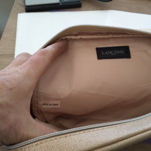 Lancome silver tan accessory or cosmetic travel bag